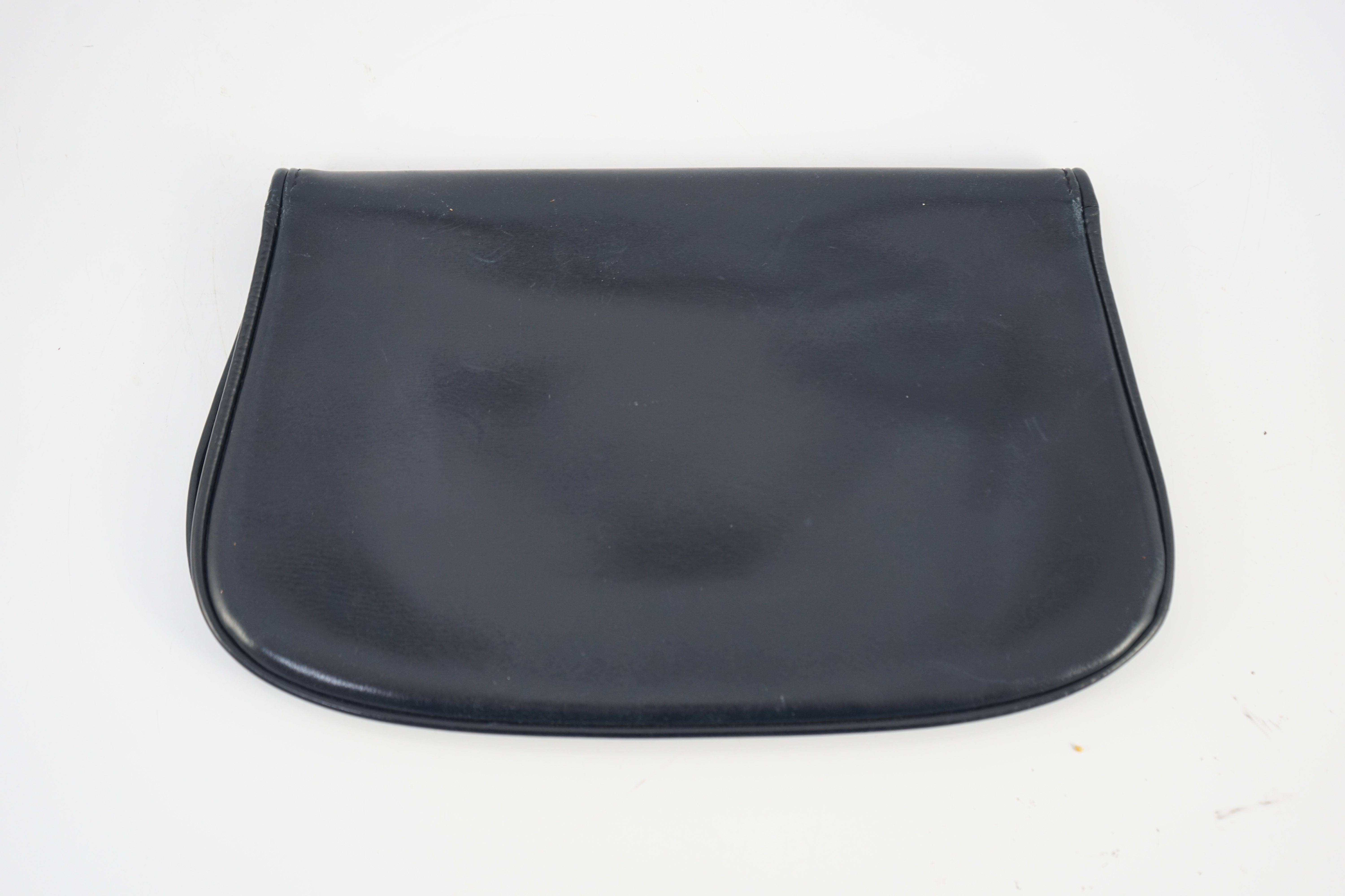 A vintage Gucci Blondie Unicorn navy leather clutch bag, width 28cm, depth 4cm, height 16cm